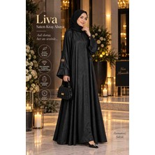 Liva Saten Kraş Siyah Abaya