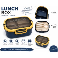 Elarque Bölmeli Lunch Box Sızdırmaz Kapaklı Çatal Kaşık Bıçaklı Yemek Saklama Kabı