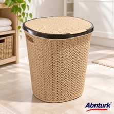 Abnturk 15LT KREM Plastik Örgü Oval kapaklı Erzak Sepeti-Patates Soğan Mutfak Banyo ve Çok Amaçlı Saklama Kutusu(Alt Taban 24CM Üst Taban Çap 27CM Yükseklik 28CM)