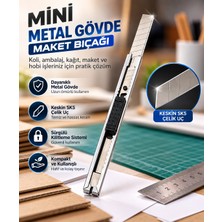Mi-Ça Home Mini Metal Maket Bıçağı Falçata Sk5 Çelik Uçlu Sürgülü Ince Kesim Bıçağı Koli Açma Hobi Ofis ve Ambalaj Kesici