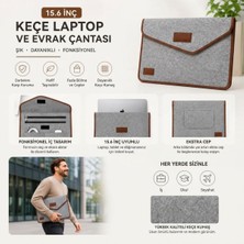 Çetiner Group® 15.6 Inç Gri Cırt Cırtlı Keçe Laptop ve Evrak Çantası, Notebook Bilgisayar ve Dosya Taşıma Çantası