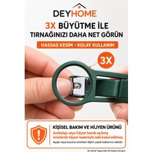 Deyhome 3x Büyüteçli Paslanmaz Çelik Tırnak Makası, Törpülü ve Sıçrama Önleyici, Rahat Tutuşlu – Yeşil
