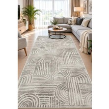 Nesrin Geometrik Kemer ve Yay Çizgili Modern Gri Vizon Koridor Halısı Yolluk Antre Mutfak Halısı