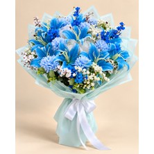Erhan Flowers Yapay Mavi Lilium Şakayık ve Gül Aranjman Demeti - Hediyelik Söz Nişan Kız Isteme Çiçek Buketi