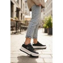 Ovzi Shop Siyah Beyaz Yüksek Tabanlı Konforlu Ithal Günlük Kadın Sneaker Spor Ayakkabı