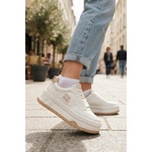Ovzi Shop Bej Beyaz Yüksek Tabanlı Konforlu Ithal Günlük Kadın Sneaker Spor Ayakkabı