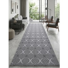 Nesrin Geometrik Damla Desenli Gri Koridor Yolluğu Kaymaz Taban Yıkanabilir Salon Mutfak Halısı