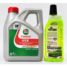 Castrol Gtx Motor Yağı 20W-50 Lpg 3 Litre + Oto Şampuan 1000 ml