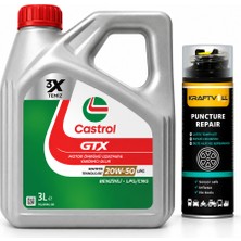 Castrol Gtx Motor Yağı 20W-50 Lpg 3 Litre + Lastik Tamir Kiti 400 ml