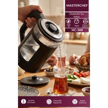 Masterchef MC-368 Cam Su Isıtıcı Kettle | 1500W & 1.8l Paslanmaz Çelik & Otomatik KAPANMA&360 Kablosuz Kullanım