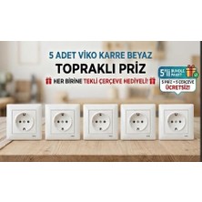 Tr Viko Karre Beyaz Topraklı Priz 5 Adet (Çerçeve Hediyeli) 5'li Set