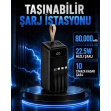 Abstrax Tech  80.000 Mah Powerbank LCD Göstergeli 4 USB Çıkışlı Dahili Usb-C / Lightning / Micro USB Kablolu Hızlı Şarj Taşınabilir Power Bank