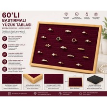 Elarque Bambu Çerçeveli 60’lı Yüzük Tablası, Bordo Kadife, 20X30CM