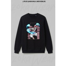 Zoka Wear Demon Slayer Akaza Ozel Tasarim V2 Ön Baskılı Bisiklet Yaka Sweatshirt