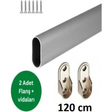 Elarque Oval Alüminyum 0-3m Dolap Içi Askı Borusu 2 Adet Metal Flanş ve Vidaları