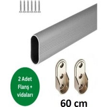 Elarque Oval Alüminyum 0-3m Dolap Içi Askı Borusu 2 Adet Metal Flanş ve Vidaları
