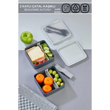 Elarque 2 Katlı Kare Beslenme Kabı - Yemek Kabı - Saklama Kabı Seti