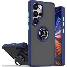 Str Store Samsung Galaxy S26 Ultra Uyumlu Mat Kılıf Standlı Yüzüklü Kamera Korumalı Renkli Kenarlı Sert Silikon Kapak Darbe Emici Tam Koruma Telefon Kılıfı (Lacivert, Samsung Galaxy S26 Ultra)
