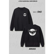 Zoka Wear Karga Ay Siyah Karga Ön Arka Baskılı Bisiklet Yaka Sweatshirt