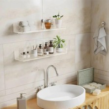 Die Grup 2 Adet Pleksi Hayalet Raf | Banyo Mutfak Düzenleyici Kendinden Yapışkanlı Vidalı Raf - 40 cm