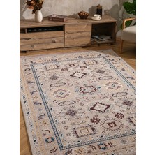 Efta Halı Kütahya KY03 Bej Geometrik Desenli Otantik Saçaklı Kilim
