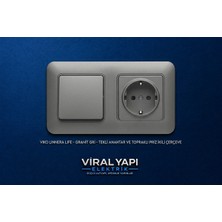 Viko Linnera Life Granit Grisi Anahtar+Topraklı Priz + Ikili Çerçeve