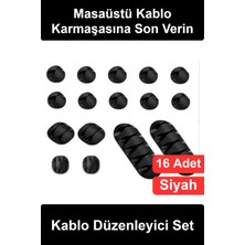 Wonara #kablodüzenleyici Kablo Düzenleyici Set 16 Parça Silikon Kauçuk Yapışkanlı Masaüstü Organizer Klips Tutucu Toparlayıcı Şarj Kulaklık Mouse USB Ev Ofis Bilgisayar Tv Masa Düzeni Aksesuar Siyah