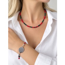 Almin Ikili Set, Kırmızı Yeşil Kristal Kolye ve Yaşam Çiçeği Bileklik