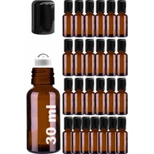 Die Grup Afracam 30 ml Çelik Roll On Şişesi 30 cc Sızdırmaz Siyah Kapaklı Cam Şişe 25 Adet (Amber, 30)