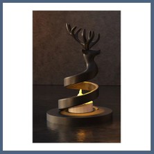 Bezos 3D Baskı Spiral Ren Geyiği Mumluk Yılbaşı Dekoratif Ren Geyiği Tealight Mum Tutucu - Siyah BZS10