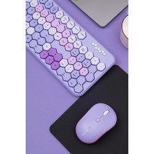 Odea Petek Görünümlü Kablosuz Renkli Klavye Mouse Seti - Retro, Sessiz, Q Türkçe Dizayn (Mor)