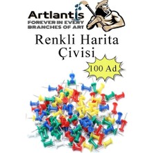 Die Grup Artlantis Renkli Harita Çivisi 100'LÜ 1 Paket Mantar Pano Raptiyesi Pano Iğnesi Ofis Okul Büro