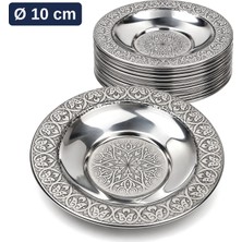 Binbir Trend 10 cm Otantik Desenli Paslanmaz Çelik Çay Tabağı, Kırılmaz Metal Çay Bardağı Altlığı