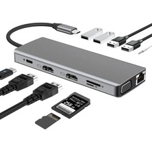 Die Grup 7031 Type C 12'si 1 Arada USB C Hub, Çift 4K Video Çıkışı, Vga, RJ45, Pd Şarj, Sd/tf Kart Okuyucu, Usb-A Girişi, 3.5mm Ses Girişi, Tip C Bağlantı Istasyonu