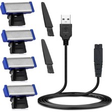 Die Grup Tıraş Makinesi Şarj Kablosu ve Solo Yedek Başlıklar Microtouch Solo Erkek Tıraş Makinesi Elektrikli Düzeltici ile Uyumlu (4 Tıraş Bıçağı ve 1 USB Şarj Kablosu ve 2 Temiz Fırça)