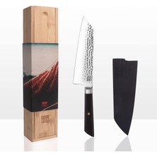 Die Grup Kotaı Santoku Bunka Şef Bıçağı, Saya ve Bambu Kutulu | 17 cm Bıçak | Mutfak Bıçağı | Elle Dövülmüş ve Bilenmiş | Japon Ultra Keskin 440C Paslanmaz Çelik