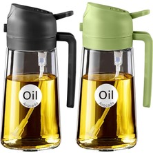Die Grup 2 Adet Zeytinyağı Dispenseri, Pişirme Için 2'si 1 Arada Yağ Püskürtücü, 470ML Cam Yeşil Püskürtme Şişesi, Mutfak, Kızartma, Barbekü Için Gıda Sınıfı Dispenser ve Sprey