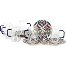 Die Grup Royal Ikat 6'li Çay Seti 180ML Cam Bardak ve Tabak