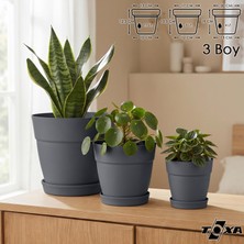 Die Grup Tabaklı Delikli Plastik Çiçek Saksısı, 3 Boy, Antrasit