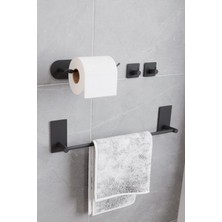 Die Grup Paslanmaz Çelik Yapışkanlı Banyo Aksesuar Seti-Havluluk-Tuvalet Kağıdı Askısı-Bornoz Askılığı (Mat Siyah)