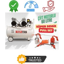 Die Grup Çift Motorlu Hava Kompresörü, 60 Litre, Yağsız, Sessiz, Full Set