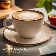 Die Grup Kütahya Porselen 190 Cc/ml 6 Kişilik Çay Duble Türk Kahve Fincan Takımı 12 Parça Cappuccino Latte Mocha