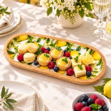 Die Grup Mango Ağacı Oval Servis Tabağı, 30 cm Limon Desenli Ahşap Sunum Tabağı, Kahvaltı, Kek, Kurabiye, Meyve ve Atıştırmalık Servisliği