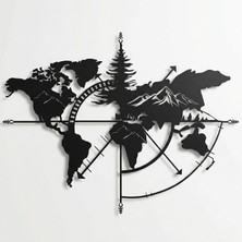Die Grup Metal Dünya Haritası Duvar Sanatı Dünya Haritası Dağlar 3D Duvar Silueti Metal Duvar Dekoru Ev Ofis Yatak Odası Oturma Odası Dekorasyonu (Siyah, 40 G x 30 Y / 101X76CM)