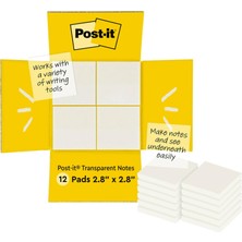 Die Grup Şeffaf Notlar, 12 Blok, Blok Başına 36 Yaprak, 73 mm x 73 Mm, Şeffaf - Öğrenciler Için Yeniden Konumlandırılabilir Yapışkan Notlar, Ders Çalışırken Kitaplarda Notlar Için