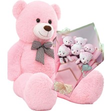 Die Grup Sevimli 90 cm Peluş Ayı ile Pembe Konsept Romantik Peluş Ayıcık Buketi Pembe