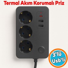 Die Grup Çocuk Akım Korumalı Topraklı Golyat Grup Şarj Fiş Priz 3 Prizli 3 USB Girişli 2 Metre Uzatma Kablosu