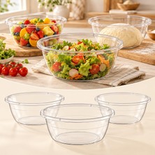 Die Grup 3'lü Şeffaf Karıştırma ve Salata Kasesi Seti - 4,5 Litre Büyük Boy Çok Amaçlı Hazırlık, Hamur ve Sunum Kabı