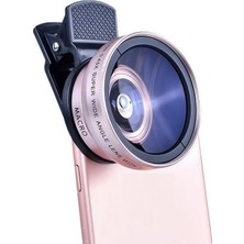 Die Grup 2'si 1 Arada Klipsli Telefon Kamera Lensi 0.45X Ultra Geniş Açı 10X Makro 37MM Evrensel 49MM Uv Port Rose Gold