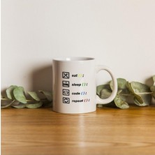 Die Grup Eat Sleep Code Repeat Yazılımcı Mühendis Hediye Baskılı Kupa Bardak, QBM1064